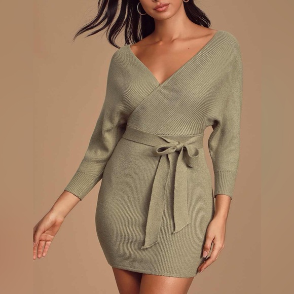 Lulus Dresses & Skirts - Lulus Women’s Modena Sage Green Dolman Sleeve Bodycon Sweater Dress